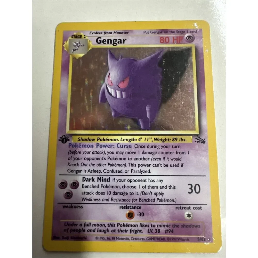 1999 Pokemon Fossil 1st Edition Gengar Holo 5/62 WOTC Vintage - MP